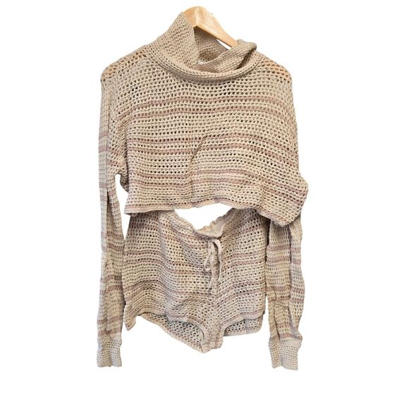 FREE PEOPLE Southampton Fauxchet Cotton Sweater Shorts Set FB Beach Pampas Med - Picture 5 of 8
